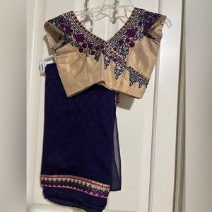 Chic Gold and Purple Embroidered Saree